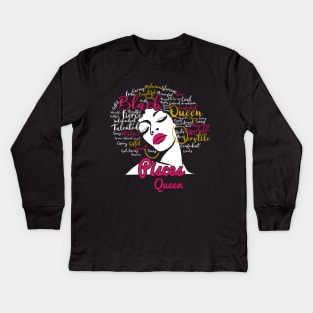 Pisces Queen Funny Birthday Gift for Black Women Girl Kids Long Sleeve T-Shirt